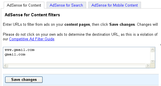 Google Adsense Compititive Ad Filter Google Adsense Compititive Ad Filter