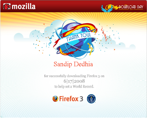 Firefox 3 World Record Certificat Firefox 3 World Record Certificate