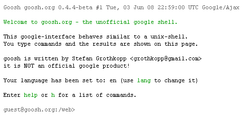 Goosh Unofficial Google Shell Goosh Unofficial Google Shell