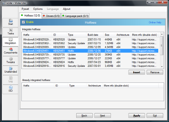 vlite Vista HotFix Selection vlite Vista HotFix Selection