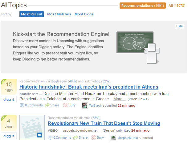 Digg Recommendation Engine Digg Recommendation Engine