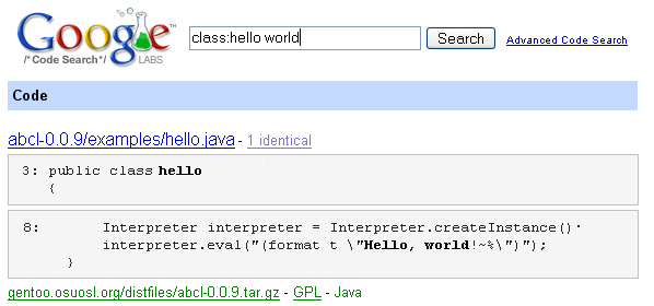 Google Code Search Class Operator Google Code Search Class Operator
