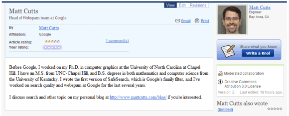 Google Knol bio Google Knol bio
