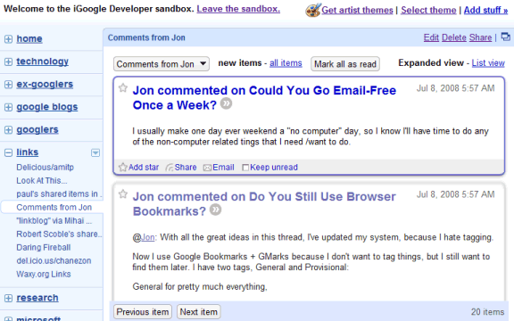 Google Reader in New iGoogle Canvas View Google Reader in New iGoogle Canvas View