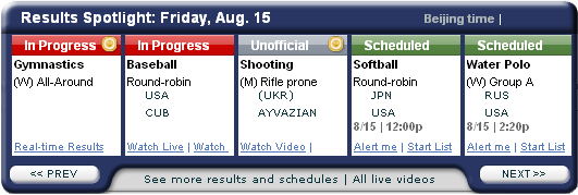 Beijing Olympics Widget - Live Results Beijing Olympics Widget - Live Results