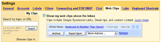 Gmail Web Clips Setting Gmail Web Clips Setting