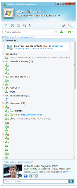 Windows Live Wave 3 Messenger 9 contact list