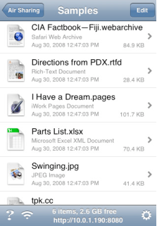 Partage de l'air pour l'iPhone en téléchargement gratuit Air Sharing for iPhone free for download