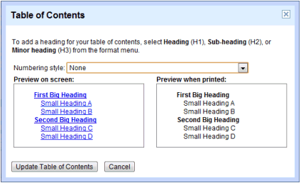 Google Docs Table of Contents Google Docs Table of Contents