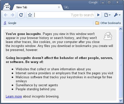 Private Browsing Incognito Window