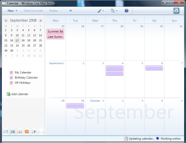 Windows Live Wave 3 calendrier Windows Live Wave 3 calendar