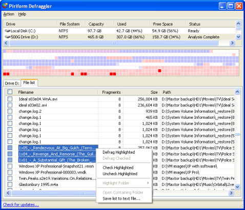 Defraggler Defragment Selected files Defraggler Defragment Selected files