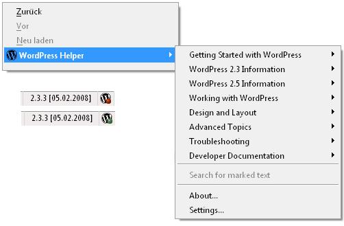 WordPress helper context Menu WordPress helper context Menu