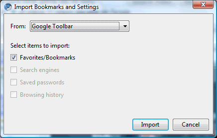 Impor dari Google Bookmarks Import from Google Bookmarks