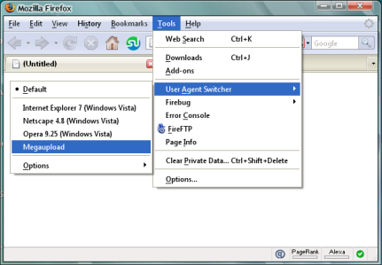 MegaUpload User Agent Switcher MegaUpload User Agent Switcher