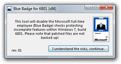 Windows 7 Blue Badge Patch Tool