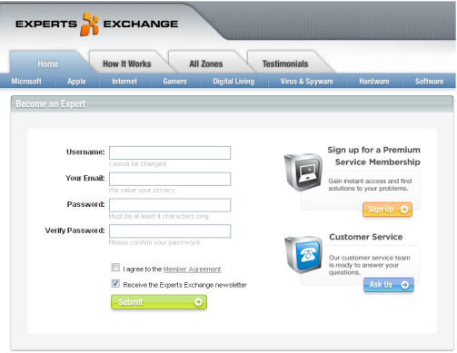 Experts-Exchange Free Registration