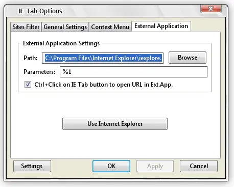 Firefox Extension IE Tab Open in External Application