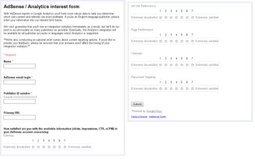 L'intégration de Google Adsense avec Google Analytics intérêt Forme Google Adsense integration with Analytics Intrest Form
