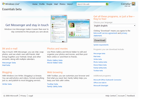 Windows Live Essentials Liste Windows Live Essentials List