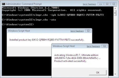 Command Prompt Change Windows 7 Prodcut Key