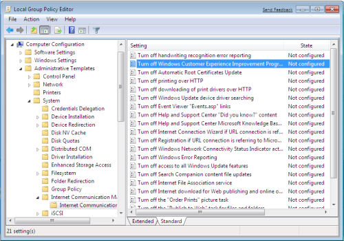 gpedit.msc Disable Windows Customer Experience Improvement Programe