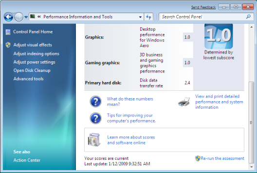 Refresh Windows Experiance Index.