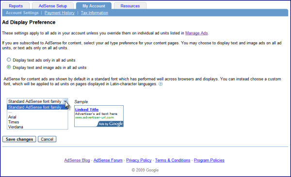 Paramètres de contrôle de police pour Adsense Font Control Settings for Adsense
