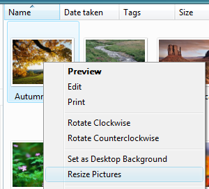 Image Resize Option Context Menu