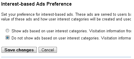 Désactiver les annonces d'intérêt de préférence Disable Interest Based Ads Preference