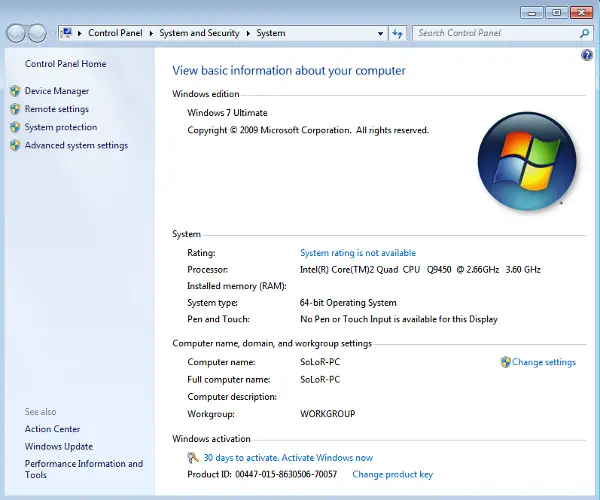 Windows 7 Build 7077 x64 System info