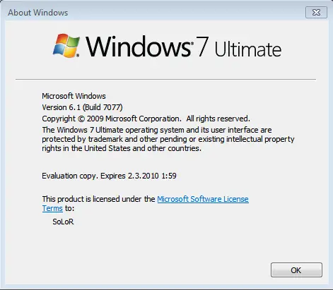 Windows 7 Build 7077 x64
