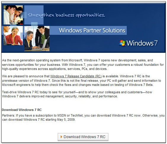 Windows 7 RC Download Page
