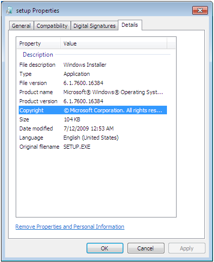 Windows 7 RTM Build 7600 Setup Properties Windows 7 RTM Build 7600 Setup Properties