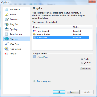 Windows Live Writer Plugin Options Windows Live Writer Plugin Options