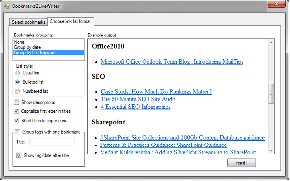 Bookmarks2livewriter Import Bookmarks
