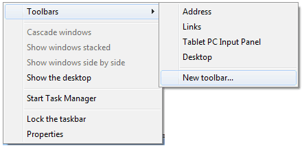 New Toolbar in Taskbar New Toolbar in Taskbar