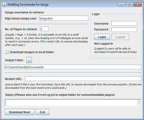 WebBlog Downloader for Xanga