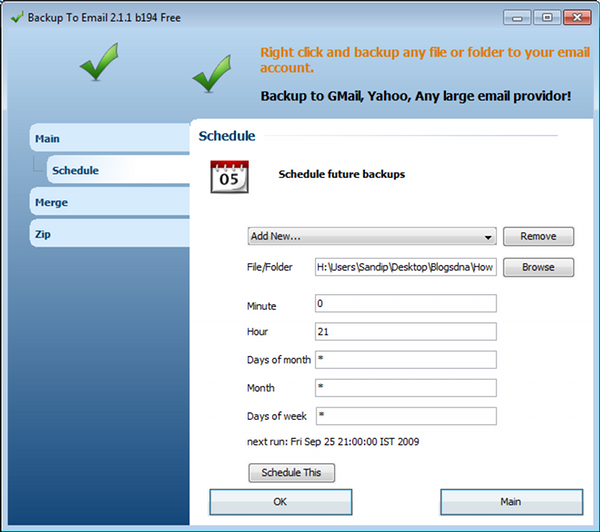 Schedule Backup to Email Account Schedule Backup to Email Account