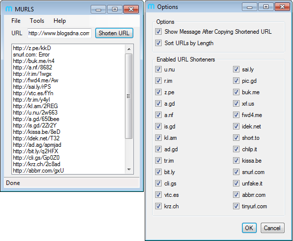 MURL Multiple URL Shortening Service