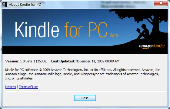 About Amazon Kindle for PC Beta