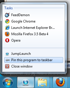 Pin JumpLaunch to Taskbar