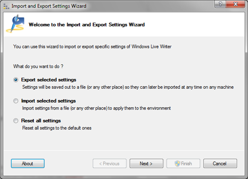 Import and Export Settings Wizard