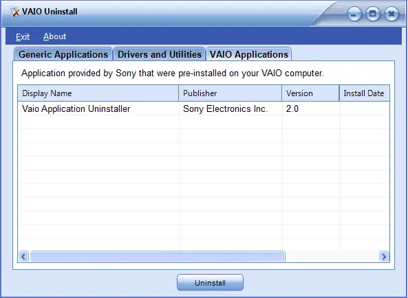VAIO Application Uninstaller