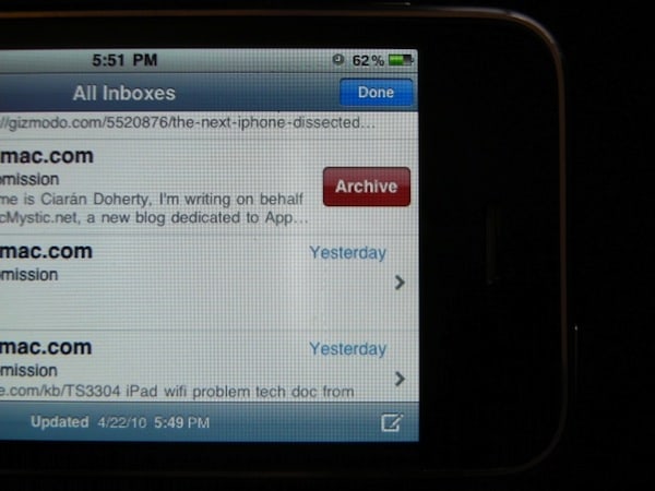 iPhone OS 4 Adds Gmail Archive Feature to Native Mail App