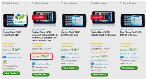 dell streak $399