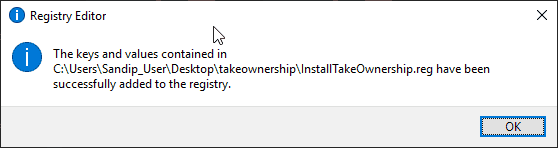 Successfully Added -Take Ownership.reg - Registry Editor