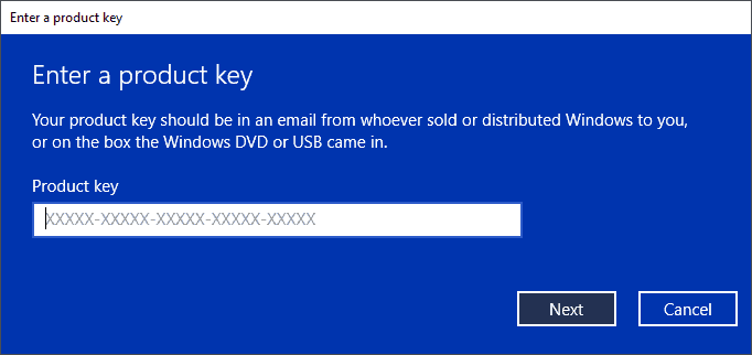 Windows 10 Enter a product key