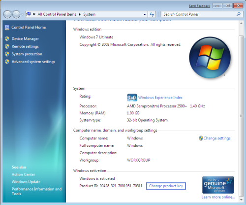 Change Windows 7 Product Key