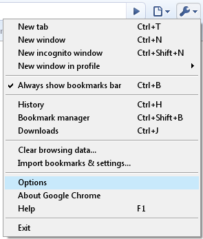 Google Chrome Options Menu